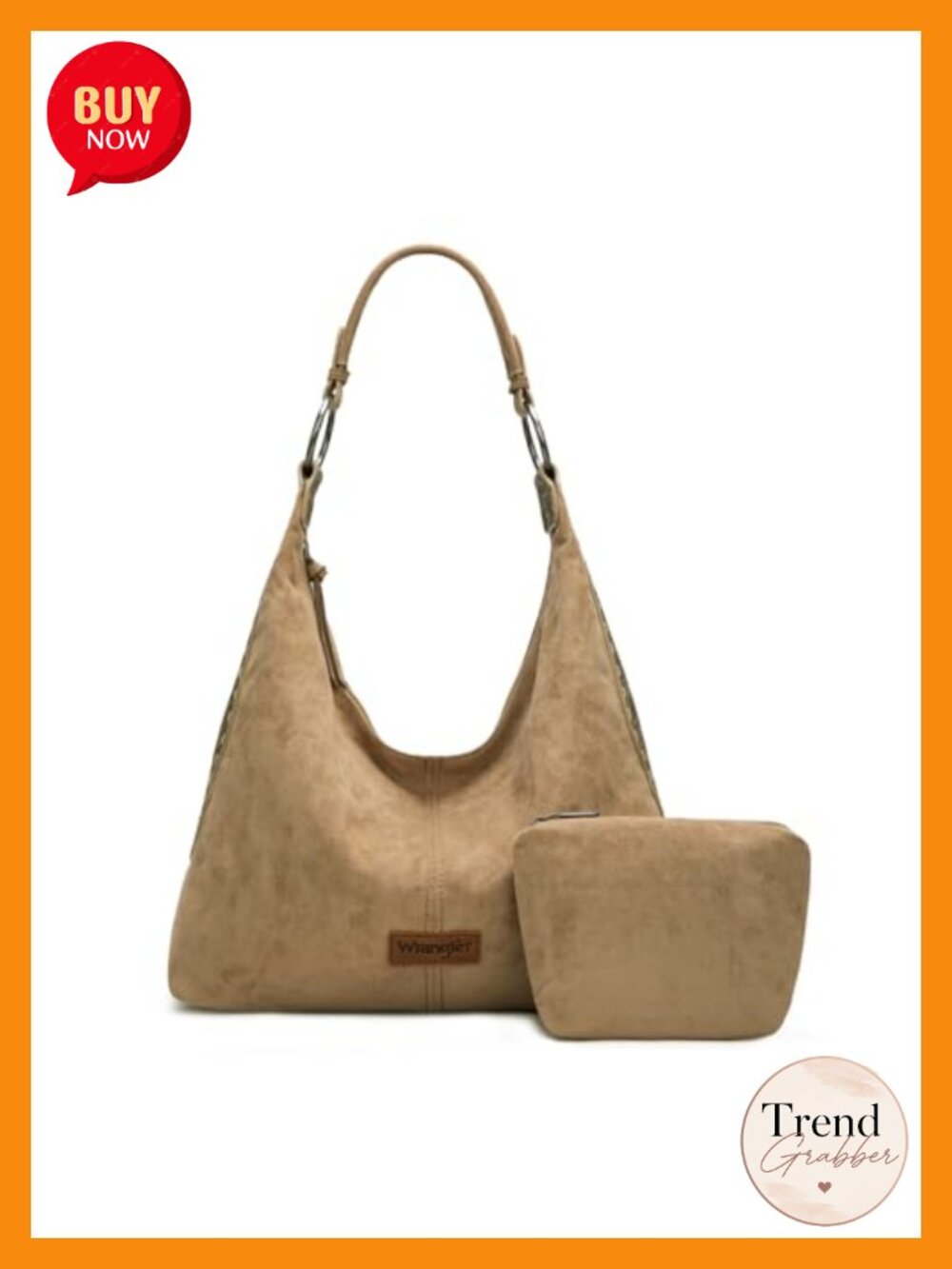 Montana West Suede Hobo Purse Embossed Slouchy Shoulder Bag 2Pc Set